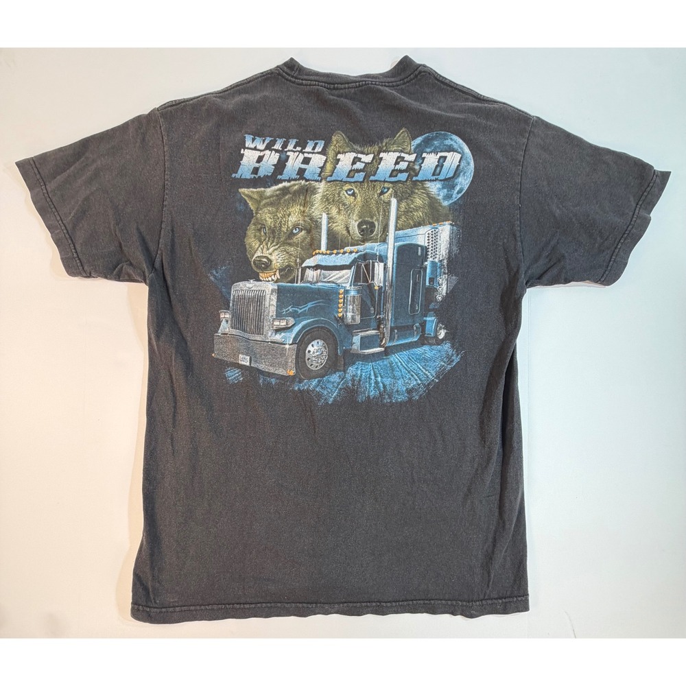 Vintage Alstyle Wild Breed Wolf Semi Truck Graphic T-Shirt Black Large